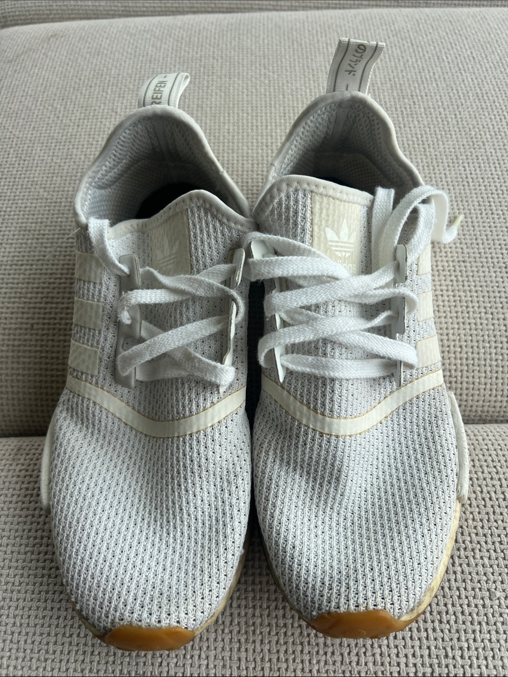 adidas NMD_R1 Primeblue 'Triple white  Knit Low-Top Sneakers SZ mens 8 1/2 clean